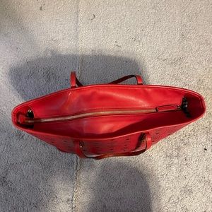 MCM Visetos Medium Anya Shopper Tote Ruby Red